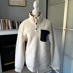 Michael Kors Sherpa Half Snap Sweater Size M White Cozy Layering Ski Athleisure